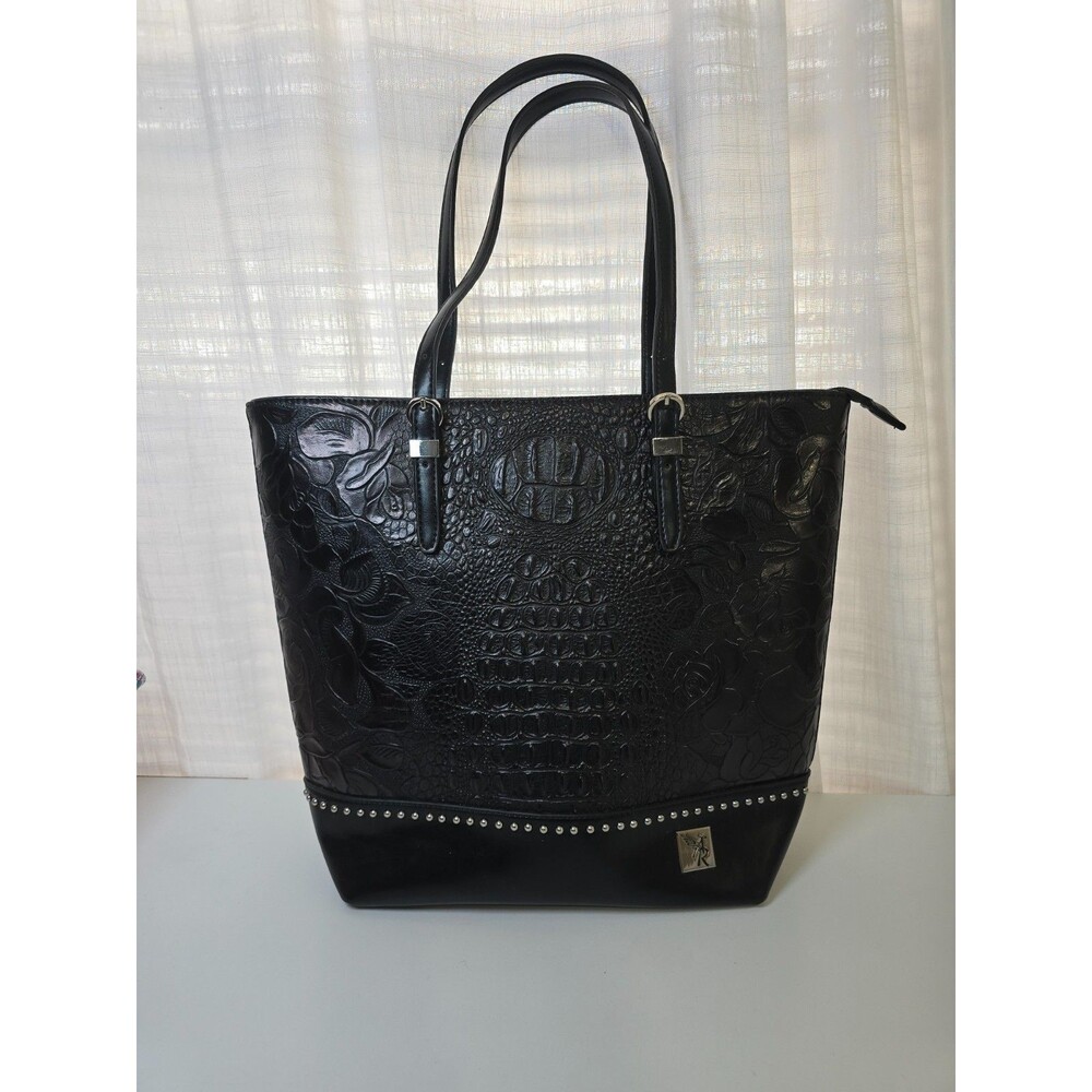 Angel Ranch Black Purse Western Alligator Rose Print Concealed Carry Tote NEW